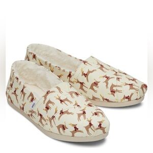 Toms Cream and Brown Canvas Loafers with Whimsical Print